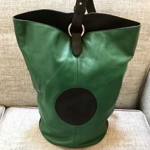 Diane Von Furstenburg Steamer Nappa Leather Shoulder Green/Black Bag